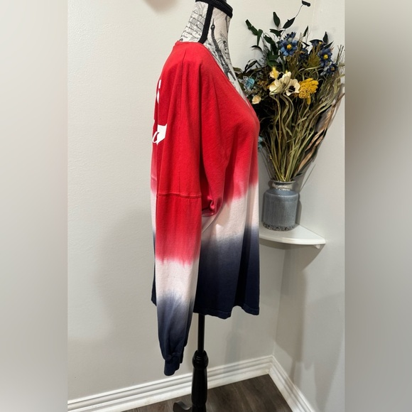 Spirited Patriotic Red, White and Blue V-Neck over sized shirt Size Large - Picture 2 of 5
